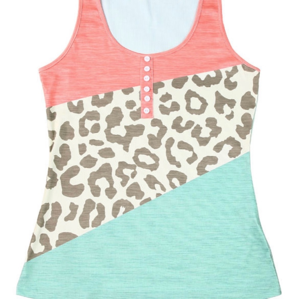 Leopard Print Button Tank Top
